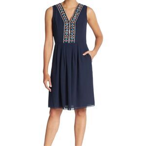 Shoshanna 'Luna' Embellished Beaded Neckline Mini Dress, Size 2, Navy/Coral